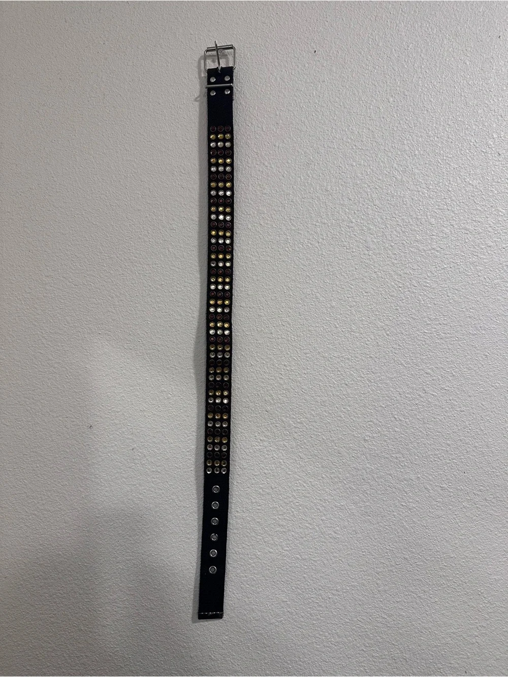 Studded Brown Canvas Belt with Amber and Clear Gems